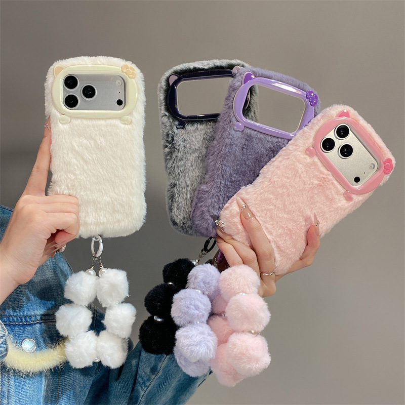 Phone Cases Iphone 13 - Luxe effenkleurige pluche telefoonhoes voor iPhone