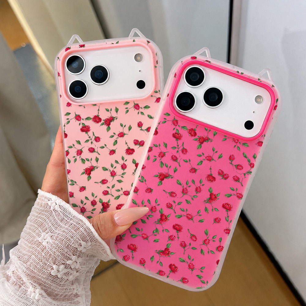 Phone Cases Cat - Rode Rozen Bloem Kattenoren Telefoonhoesje voor